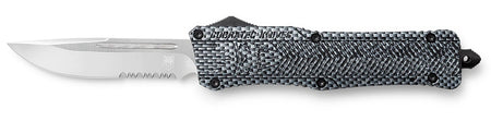 CobraTec CTK-1 3.75" Large OTF Drop Point D2 Steel Part Serrated Blade Carbon Fiber Handle with Glass Breaker & Clip