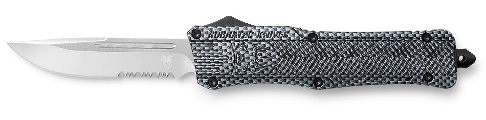 CobraTec CTK-1 3.75" Large OTF Drop Point D2 Steel Part Serrated Blade Carbon Fiber Handle with Glass Breaker & Clip