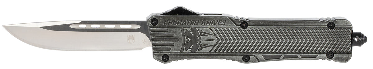 CobraTec CTK-1 3.75" Large OTF Drop Point Plain D2 Blade Stonewashed Aluminum Handle Glass Breaker and Clip