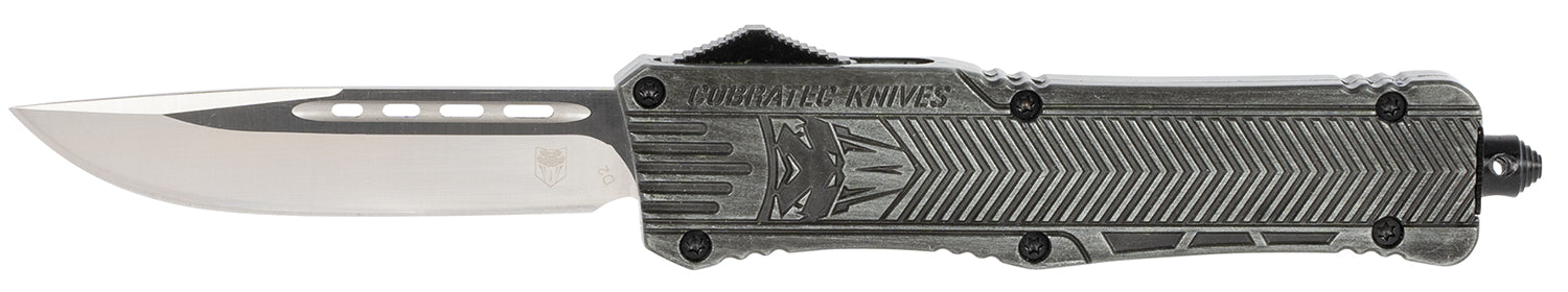 CobraTec CTK-1 3.75" Large OTF Drop Point Plain D2 Blade Stonewashed Aluminum Handle Glass Breaker and Clip