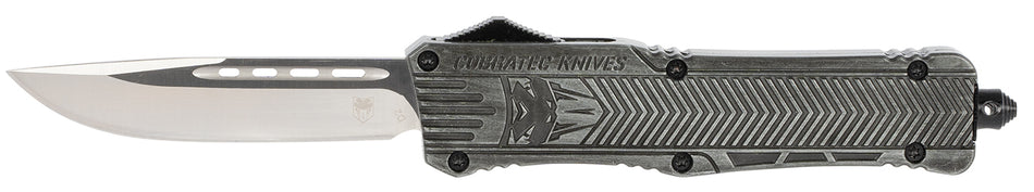 CobraTec CTK-1 3.75" Large OTF Drop Point Plain D2 Blade Stonewashed Aluminum Handle Glass Breaker and Clip