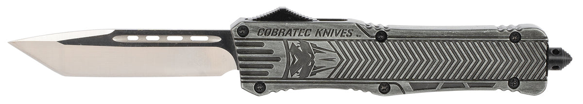 CobraTec CTK-1 3.75" Large OTF Tanto Plain D2 Blade Stonewashed Aluminum Handle Glass Breaker and Pocket Clip