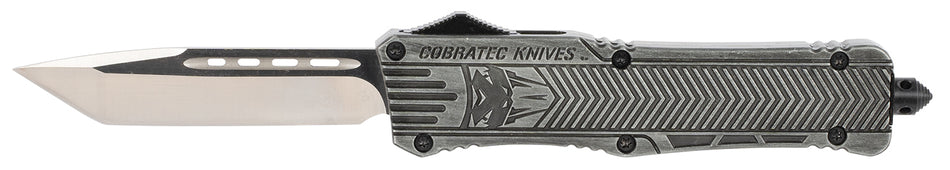 CobraTec CTK-1 3.75" Large OTF Tanto Plain D2 Blade Stonewashed Aluminum Handle Glass Breaker and Pocket Clip