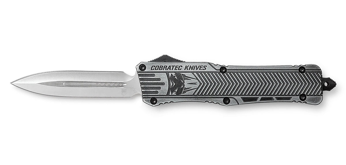 CobraTec CTK-1 3.75" Large OTF Dagger Plain D2 Blade Stonewashed Aluminum Handle Glass Breaker and Pocket Clip