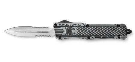 CobraTec CTK-1 3.75" Large OTF Dagger D2 Steel Part Serrated Blade Stonewashed Aluminum Handle Glass Breaker & Clip