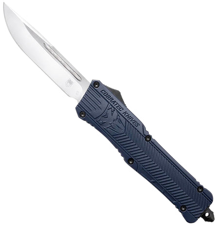 CobraTec CTK-1 3.75" Large OTF Drop Point Plain D2 Blade NYPD Blue Aluminum Handle Glass Breaker and Clip