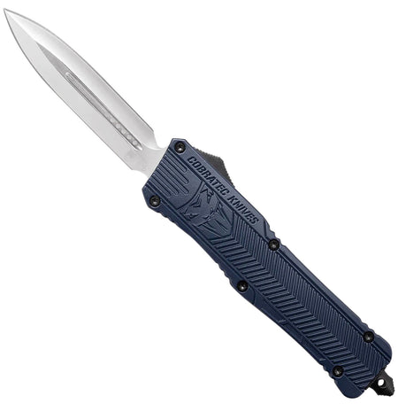 CobraTec CTK-1 3.75" Large OTF Dagger Plain D2 Blade NYPD Blue Aluminum Handle Glass Breaker and Pocket Clip