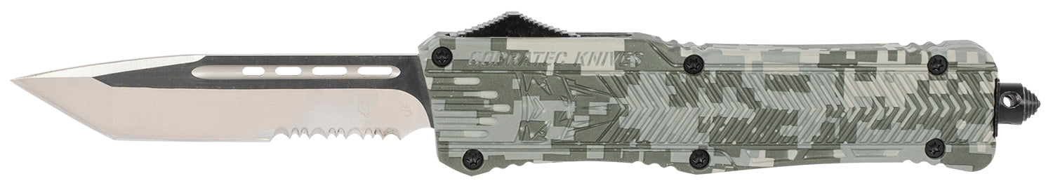 CobraTec CTK-1 3.75" Large OTF Tanto D2 Steel Part Serrated Blade Army DigiCamo Handle Glass Breaker and Clip