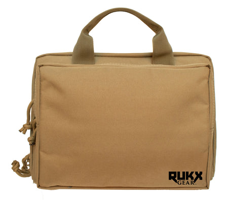 American Tactical Rukx Gear Double Pistol Case Tan 600D Polyester 2-Handgun Storage