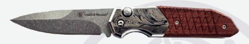 Smith & Wesson Unwavered 3.3" Drop Point Auto Folding Knife Satin/Wood