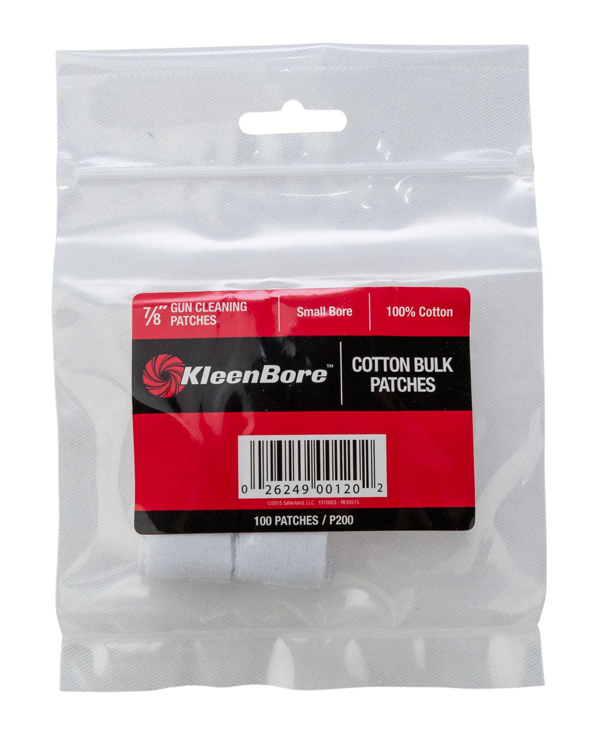 KleenBore P200 Cotton Flannel Gun Cleaning Patches .17/.177/.200/.204 Cal 100 Per Pack