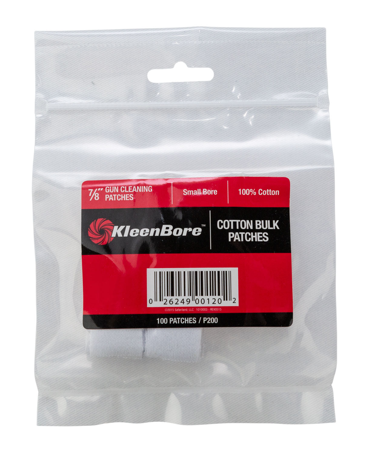 KleenBore P200 Cotton Flannel Gun Cleaning Patches .17/.177/.200/.204 Cal 100 Per Pack