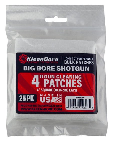 KleenBore P206 Cotton Flannel Bore Patches Big Bore Shotgun/40mm Launcher 4" 25 Per Pack