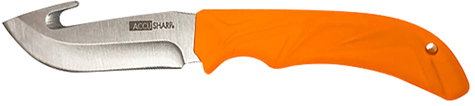 AccuSharp 729C 3.50" Fixed Gut-Hook Stainless Steel Knife with Orange Rubber Grip and Belt Loop Pouch