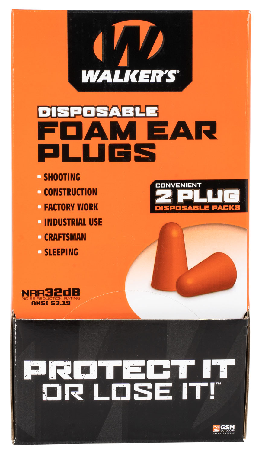 Walker's GWPFOAMPLUG Foam Ear Plug Counter Display 100 Pair 32 dB Noise Reduction