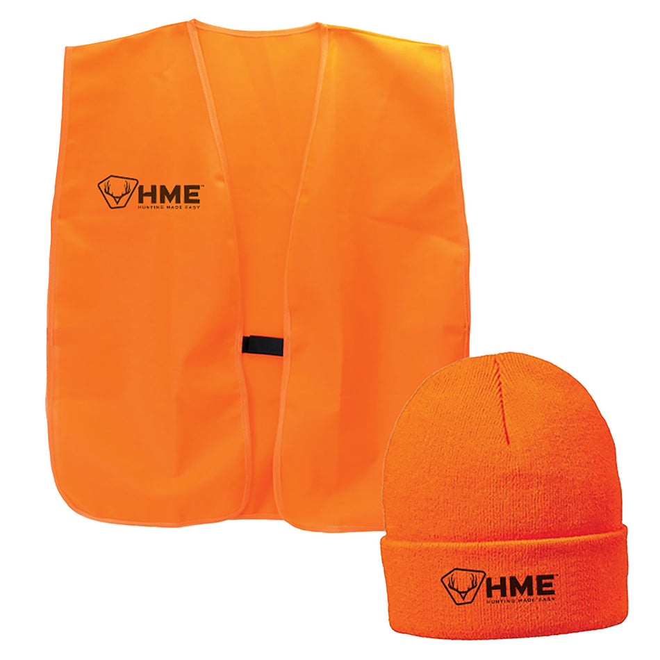 HME Blaze Orange Safety Vest and Beanie OSFA Soft Quiet 100% Polyester