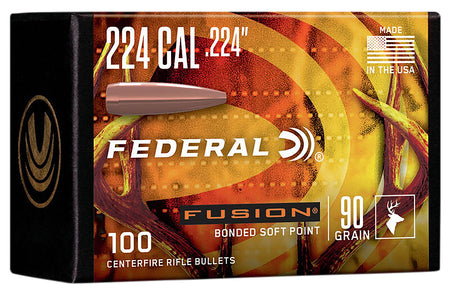 Federal FB224F1 Fusion Component 224 Cal .224 90gr Bonded Soft Point Bullets 100/Box