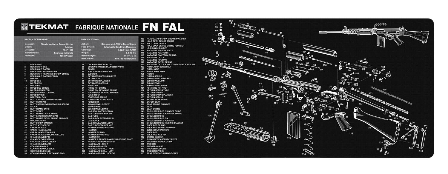 TekMat 36" FN-FAL Parts Diagram Rubber Cleaning Mat Black/White 12"x36"