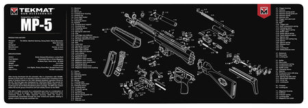 TekMat MP5 Oversized Gun Cleaning Mat 12"x36" Rubber with MP5 Parts Diagram