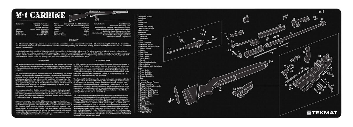 TekMat Oversized M1 Carbine Gun Cleaning Mat 12"x36" Rubber with Parts Diagram