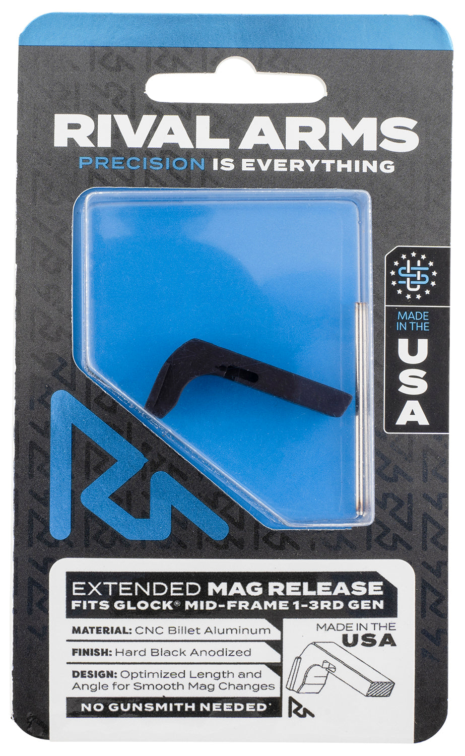 Rival Arms RA72G001A Black Anodized Aluminum Extended Mag Release Compatible with Glock Gen3