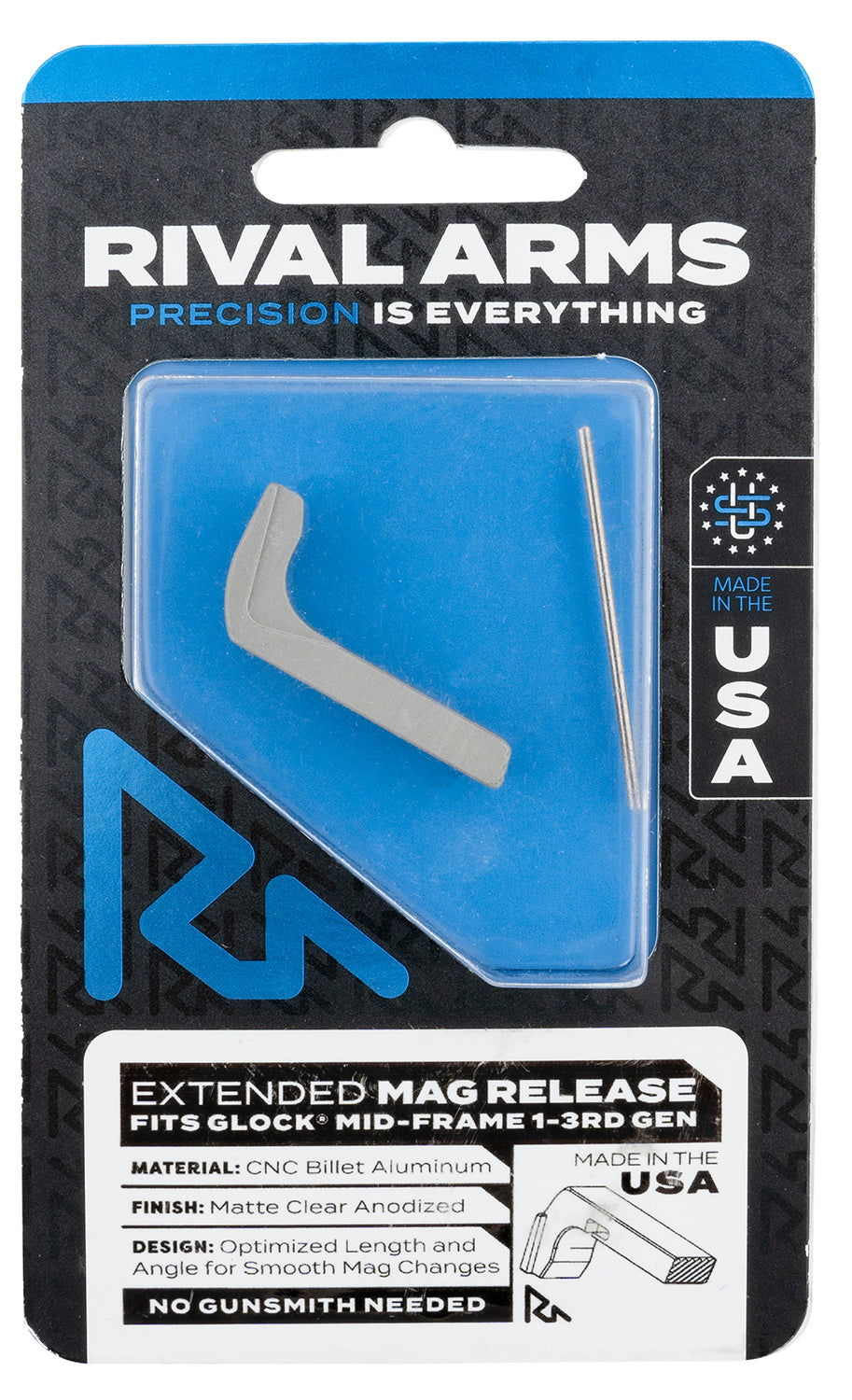 Rival Arms RA72G001D Silver Aluminum Extended Mag Release Compatible with Glock Gen3