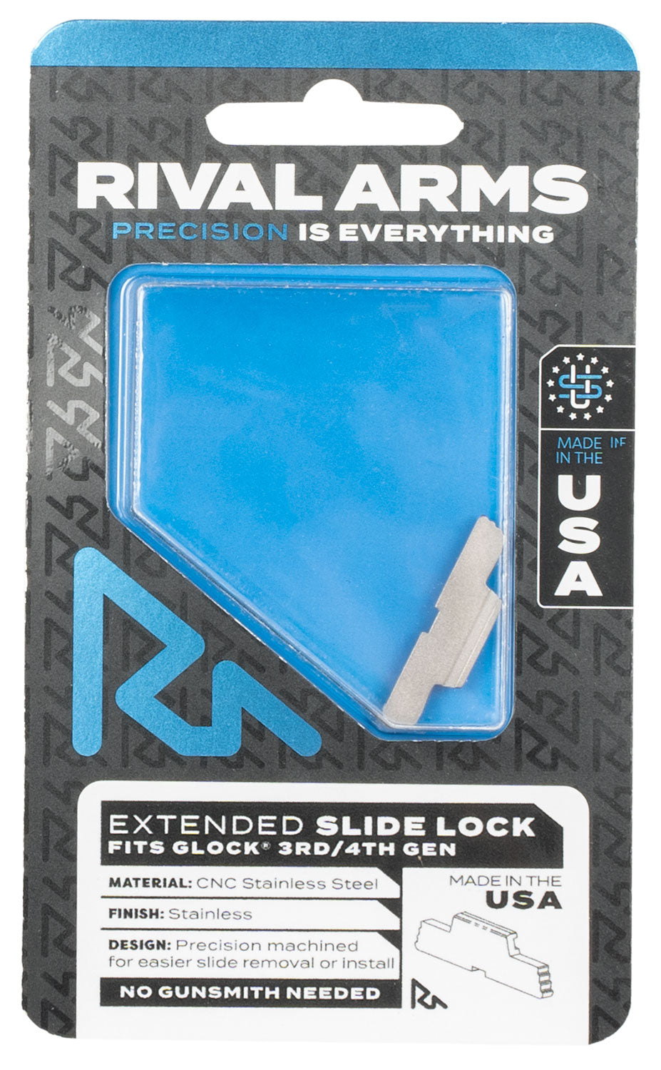 Rival Arms RA80G001D Stainless Steel Extended Slide Take Down Lock for Glock Gen3-4