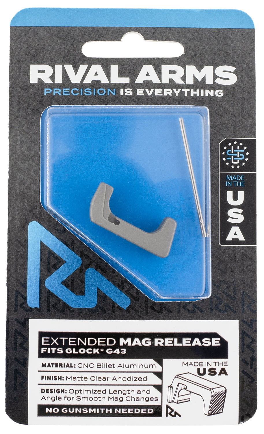 Rival Arms RA72G003D Silver Aluminum Extended Mag Release for Glock 43