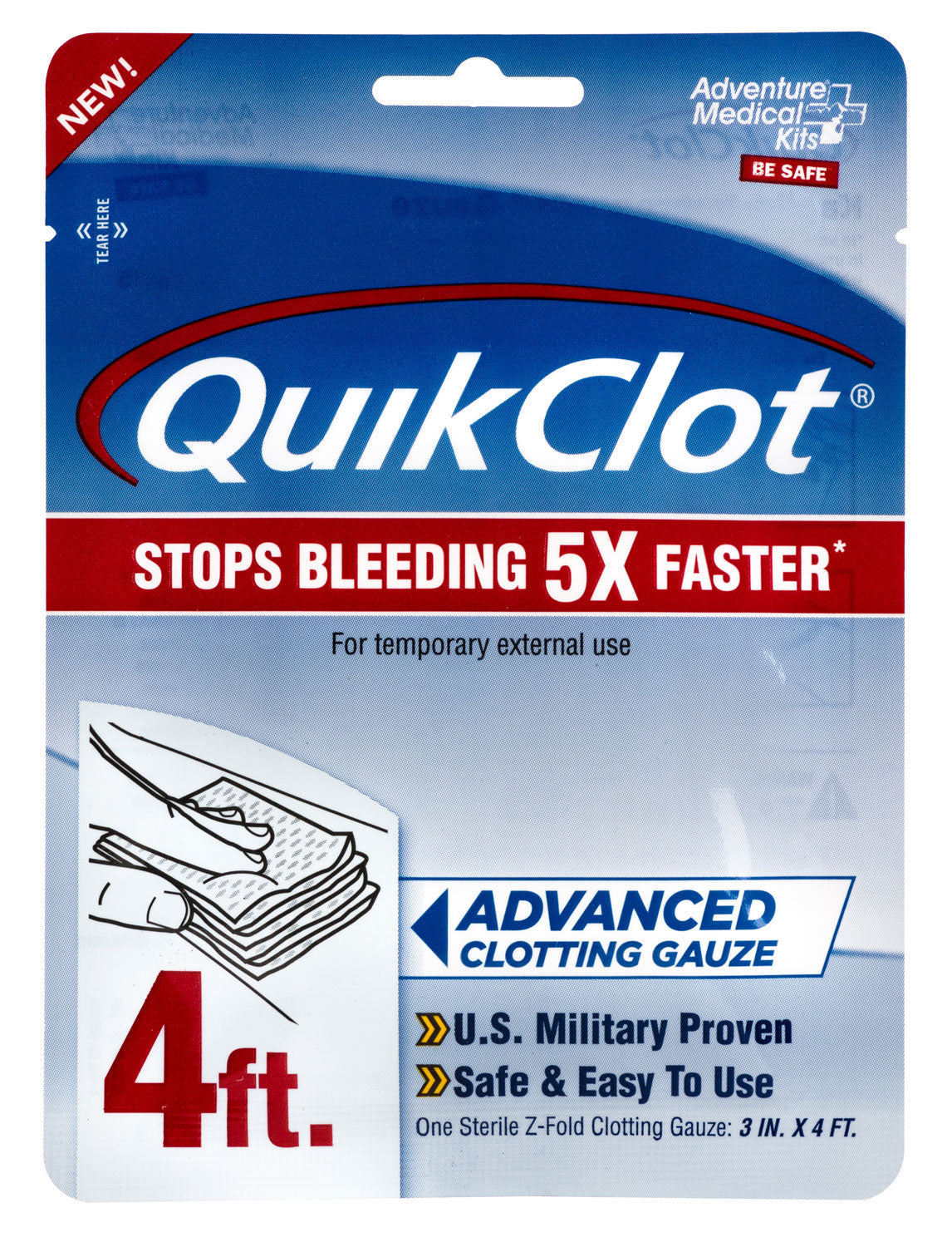 Adventure Medical Kits QuikClot Advanced Hemostatic Clotting Gauze 3x48 Inch White