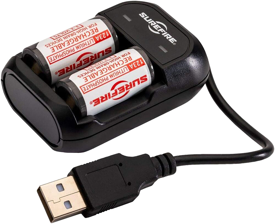 SureFire SFLFP123KIT LFP123 Micro-USB AC/DC Charger Kit 2-Bay with Batteries
