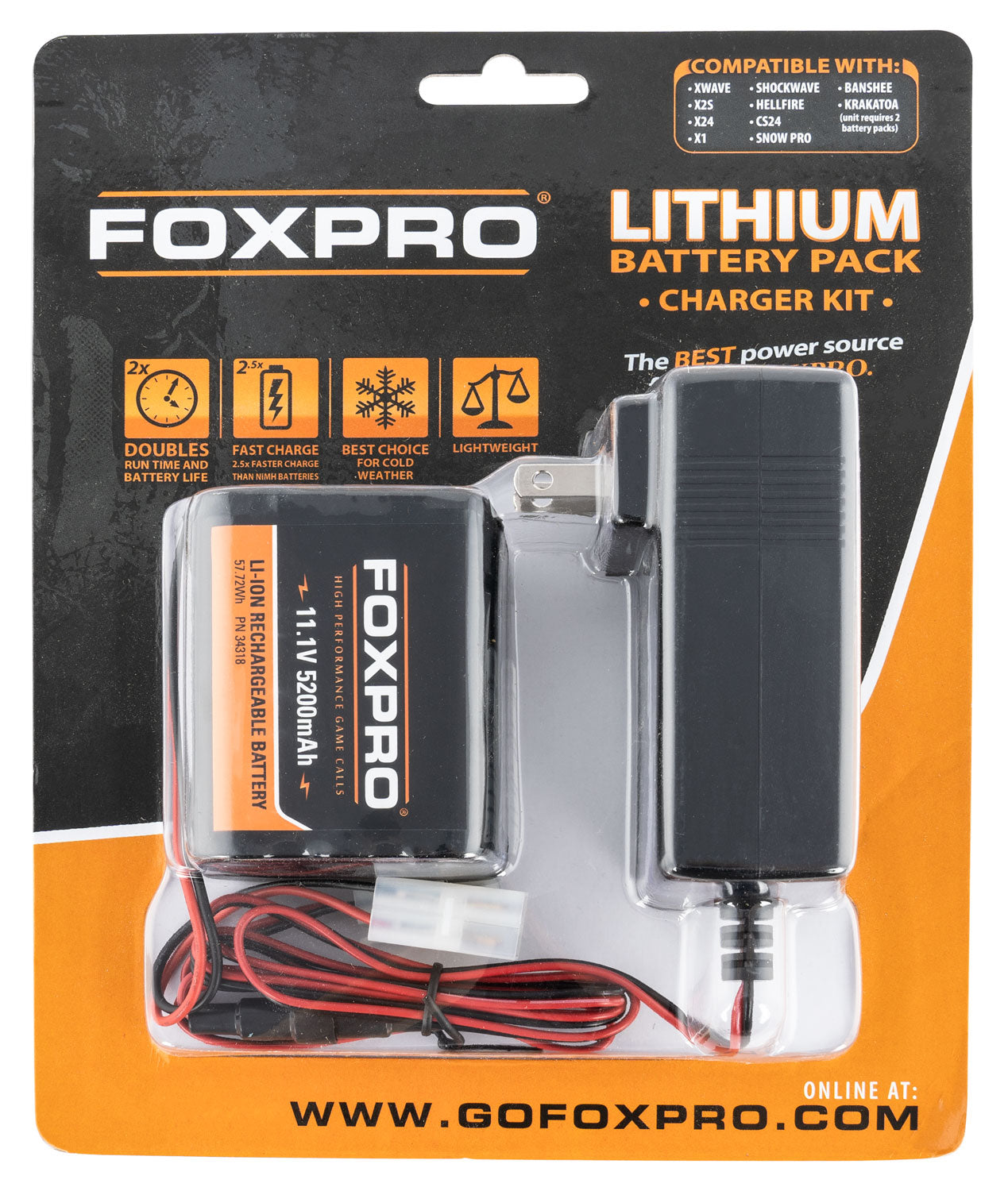 FoxPro LITHCHG 11.1V Lithium Battery and Fast Wall Charger Kit Black