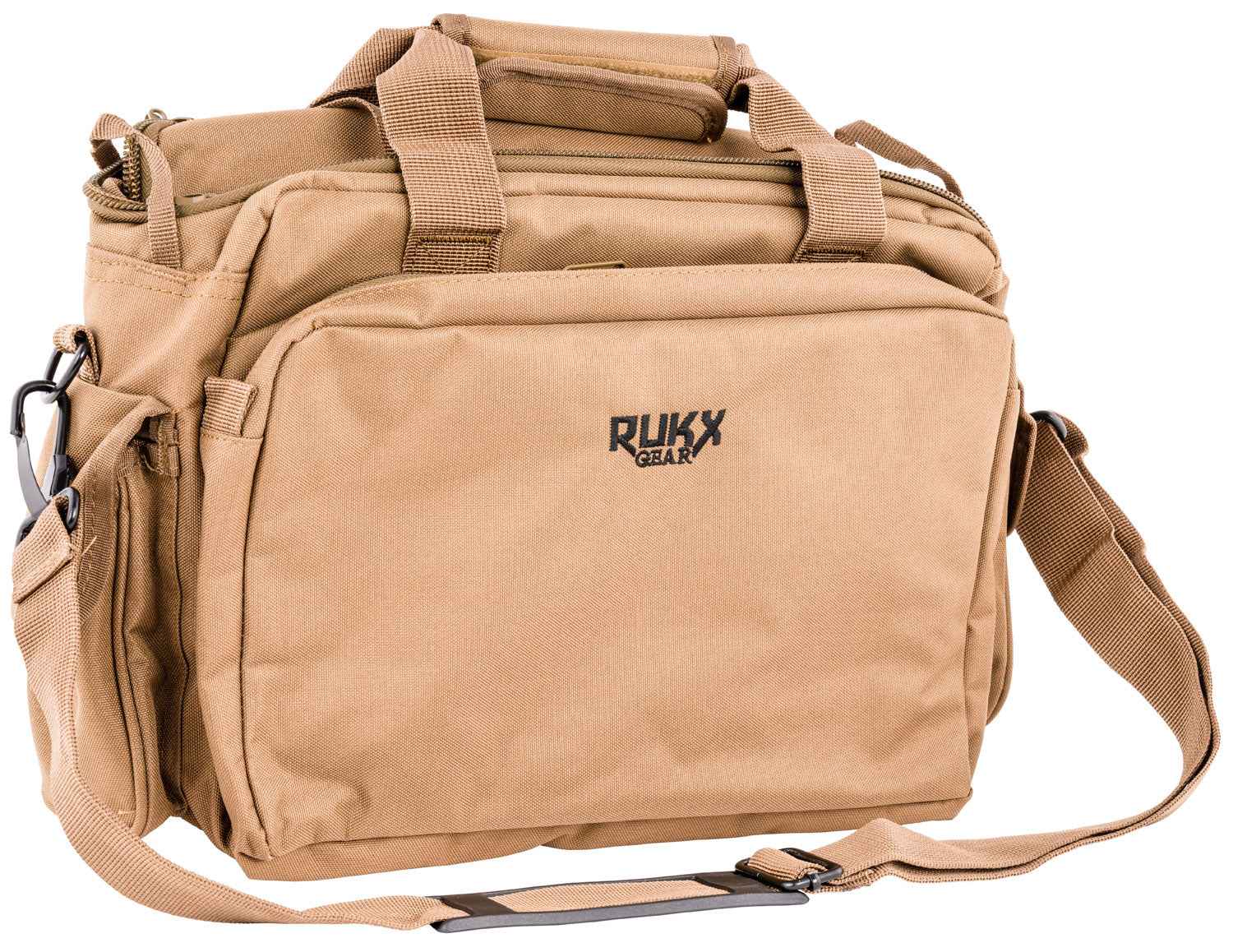 Rukx Gear Tactical Water-Resistant Range Bag Tan 600D Poly Non-Rust Zippers
