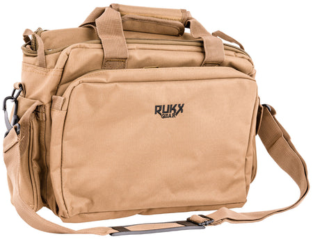 Rukx Gear Tactical Water-Resistant Range Bag Tan 600D Poly Non-Rust Zippers