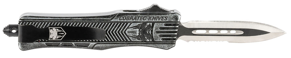 CobraTec CTK-1 2.75" Small OTF Dagger D2 Steel Part Serrated Blade Stonewashed Aluminum Handle Glass Breaker & Clip