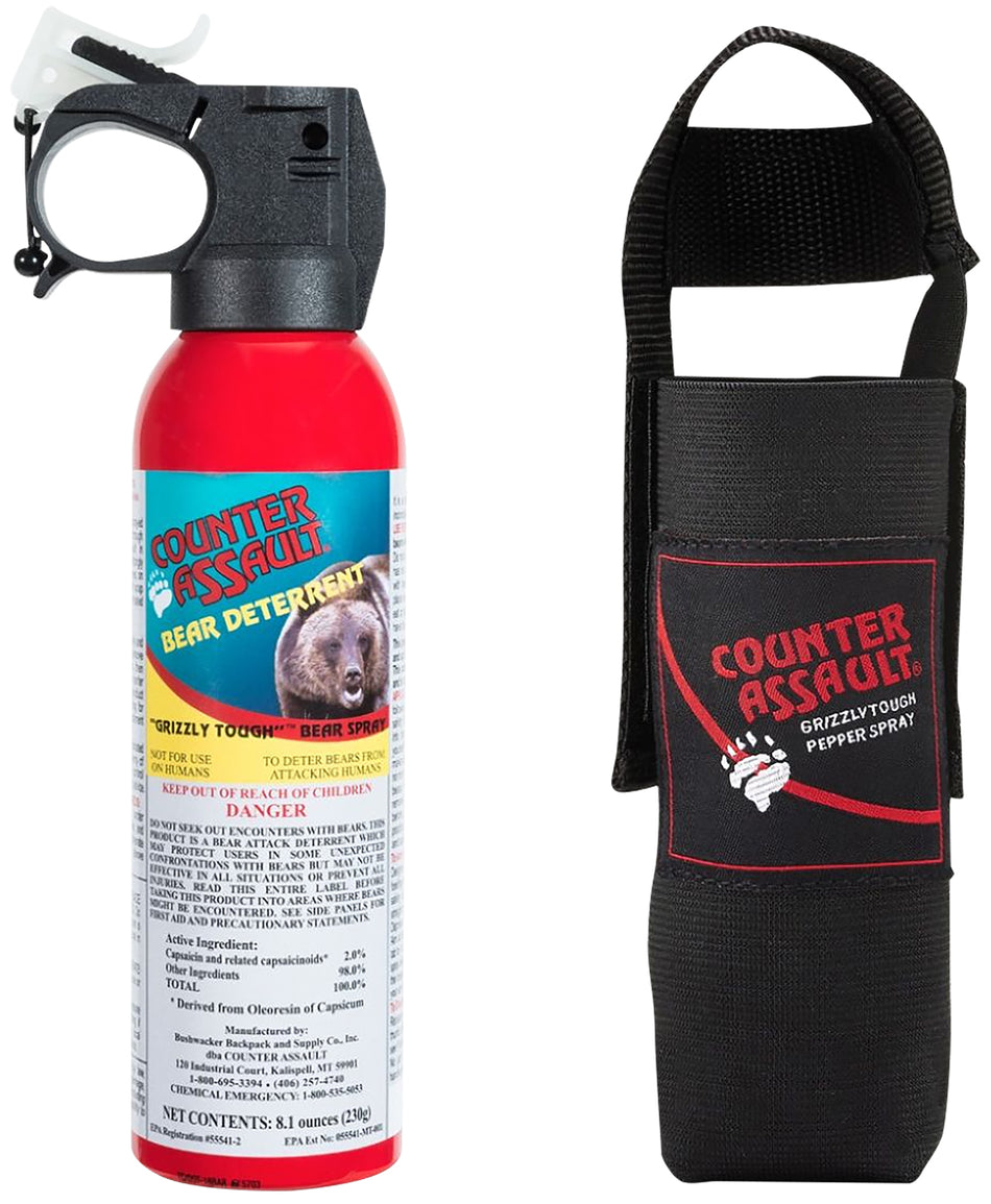 Counter Assault 15067025 Capsaicin Bear Spray 8.10 oz with Nylon Belt Holster 32 ft Range