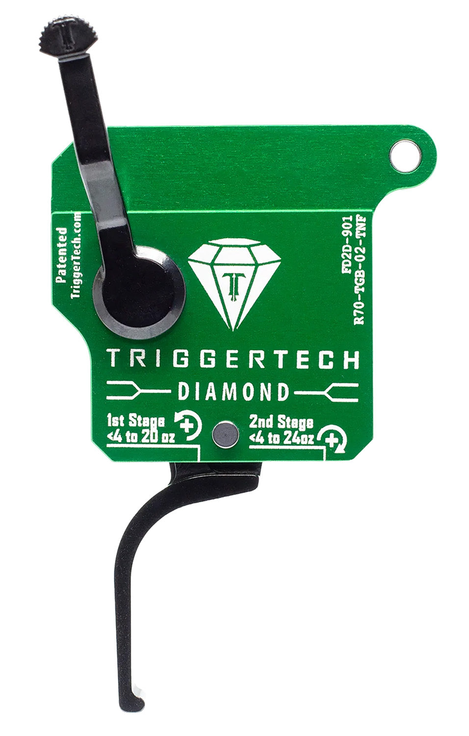 TriggerTech Rem 700 Right-Hand Diamond Flat Two-Stage Trigger, 0.5-2.80 lbs Green Black Parts Finish
