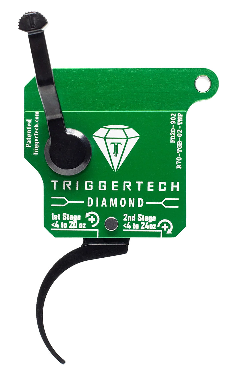 TriggerTech Rem 700 Right-Hand Diamond Pro Curved Two-Stage Trigger, 0.5-2.80 lbs Green Black Finish