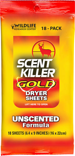 WRC Hunting Dryer Sheets Scent Killer Gold Unscented Pack of 18