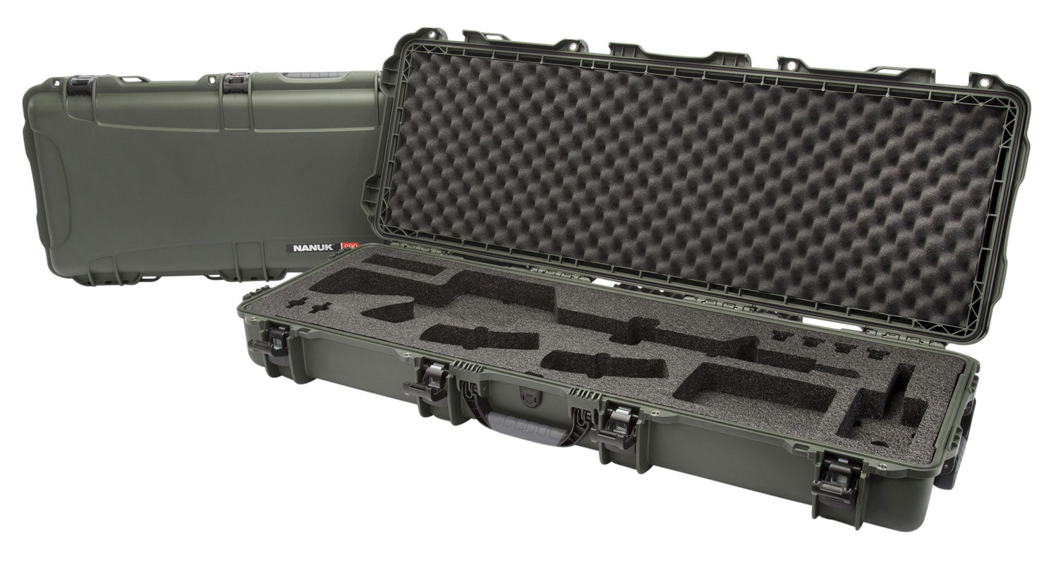 Nanuk 990 Waterproof AR-15 Case Olive Resin with Foam Insert and Locking Latches