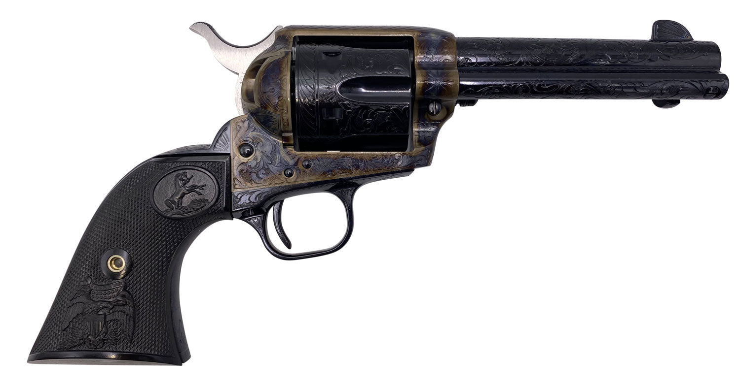Colt Mfg P1840Z Single Action Army 45 Colt (LC) 6 Shot 4.75" Blued Engraved Steel Barrel & Cylinder, Color Case Hardened Engraved Steel Frame, Black Polymer Grip