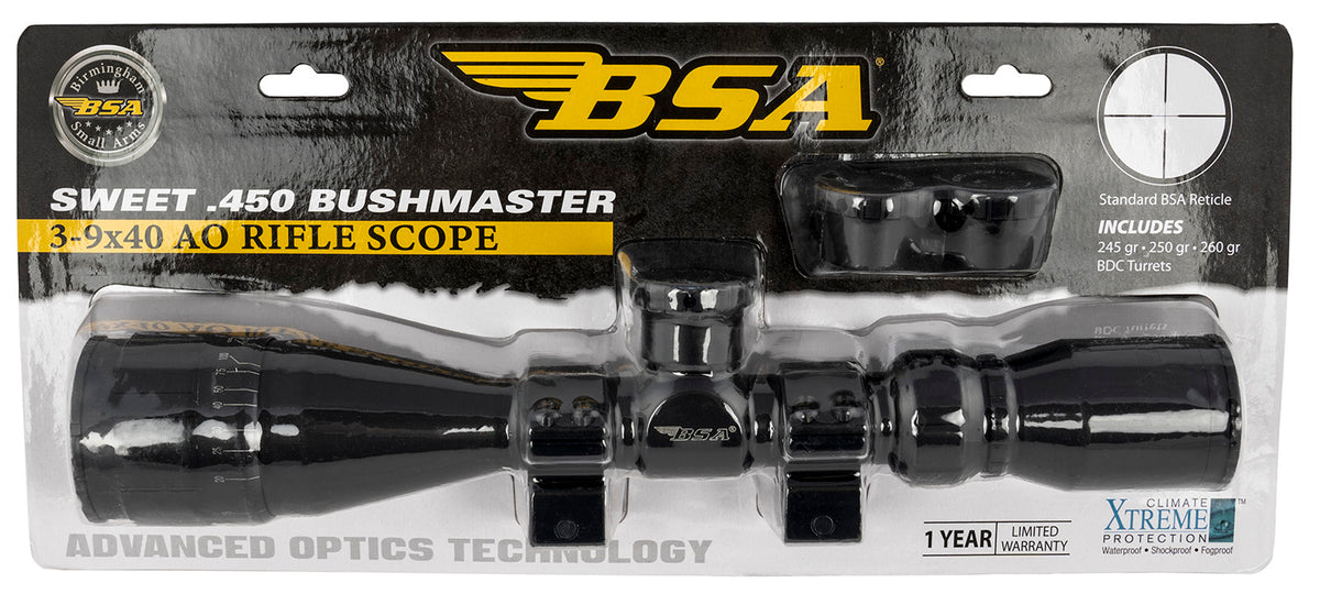 BSA Sweet .450 Bushmaster 3-9x40mm Matte Black AO 30/30 Reticle Riflescope
