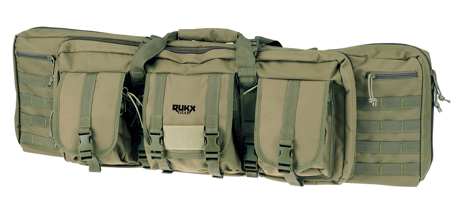 Rukx Gear Tactical Double Gun Case 42" Green Non-Rust Zippers Reinforced Velcro