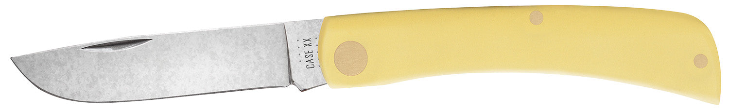 Case 00032 Sod Buster Jr. Folding Skinner Knife 2.80" Tumble Polished Chrome Vanadium Steel, Yellow Synthetic Handle