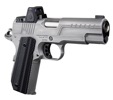 Ed Brown FX2SS FX2 45 ACP 7+1 4.25" Recessed Crown Barrel, Stainless Steel Engraved American Flag/Serrated Slide, Stainless Steel Frame, Trijicon RMRcc 3.25 MOA Sight