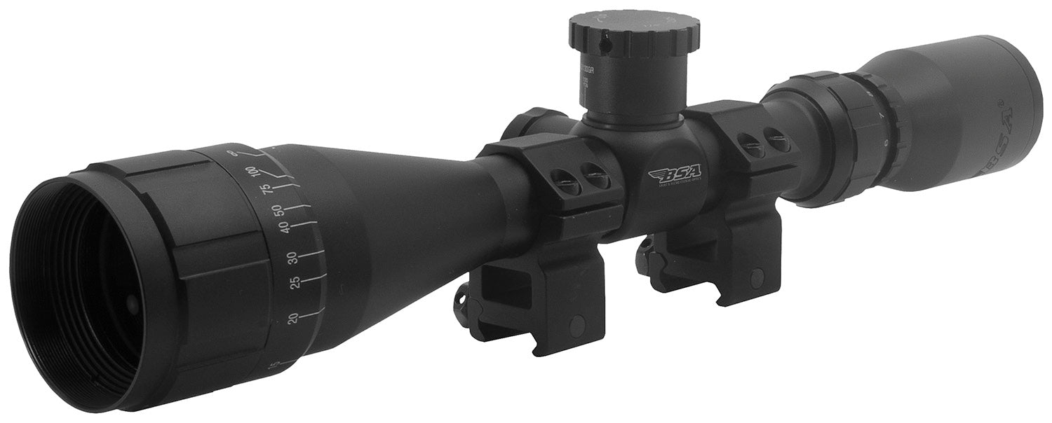 BSA Sweet 30-06 Adjustable Objective Rifle Scope 4-12x40mm Black 1" Tube 30/30 Reticle & Rings
