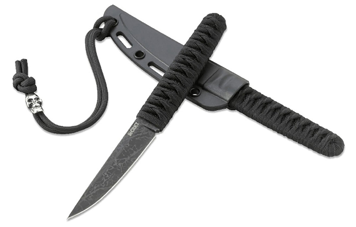 CRKT Obake 2367 3.64" Fixed Dual Edge Gray TiCN 8Cr14MoV SS Blade, Nylon Cord Stainless Steel Handle with Sheath