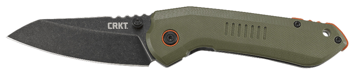 CRKT Overland 6280 3" Sheepsfoot Plain Edge Stonewashed 8Cr13MoV SS Blade, Green G10 and Stainless Handle with Clip