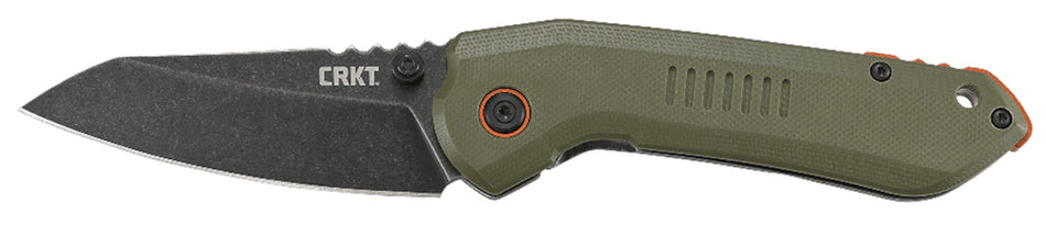 CRKT Overland 6280 3" Sheepsfoot Plain Edge Stonewashed 8Cr13MoV SS Blade, Green G10 and Stainless Handle with Clip