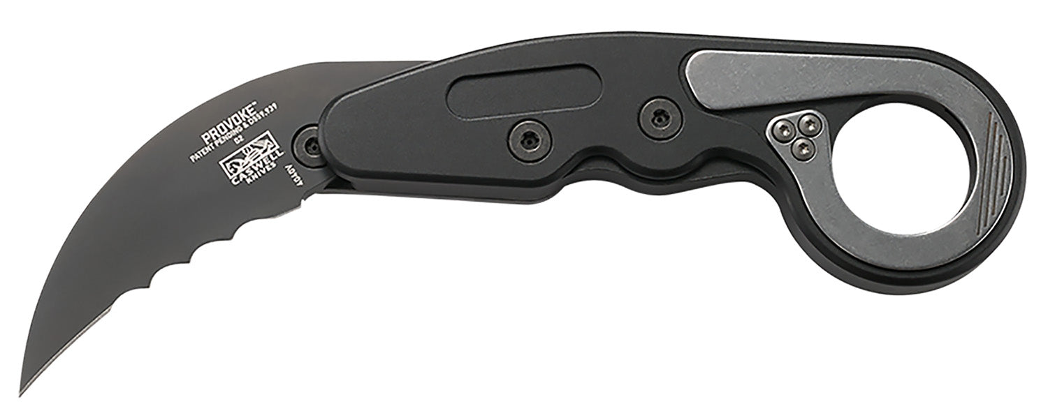 CRKT Provoke 4040V 2.41" Serrated Hawkbill Black TiCN D2 Steel Blade, Hard Anodized Black Aluminum Handle with Clip