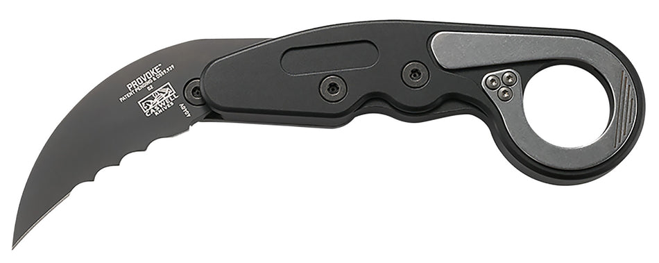 CRKT Provoke 4040V 2.41" Serrated Hawkbill Black TiCN D2 Steel Blade, Hard Anodized Black Aluminum Handle with Clip